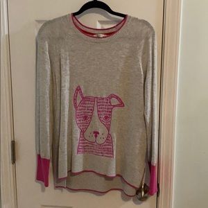 Boden gray sweater w/ pink cuffs & dog embroidery.